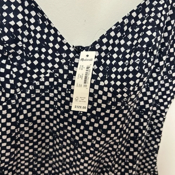 Madewell Dress Women 2 Midi Empire Waist Navy Blue White Geometric Cotton Casual - Picture 6 of 9